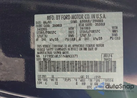 2001 Ford F-150 Lariat/Xl/Xlt from USA, damaged, VIN 1FTRX18L51NB93371